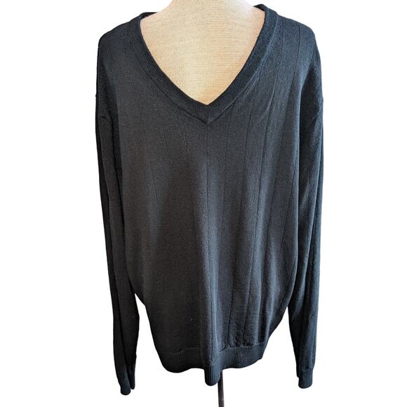 Mens Nordstrom Machine Washable Extra Fine Merino Wool VNeck Sweater Black Sz XL - Picture 1 of 3